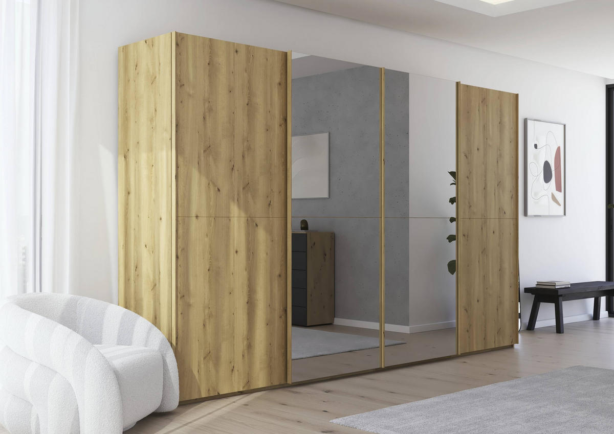 SCHWEBETÜRENSCHRANK 360/223/68 cm 4-türig Eichefarben  - Eichefarben, Design, Holz/Holzwerkstoff (360/223/68cm) - Novel