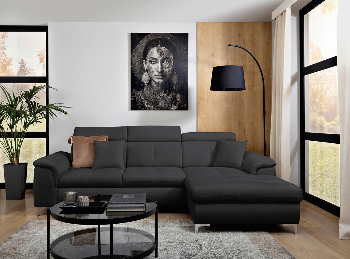 ECKSOFA Dunkelgrau Flachgewebe  - Chromfarben/Dunkelgrau, KONVENTIONELL, Textil/Metall (268/175cm) - Carryhome