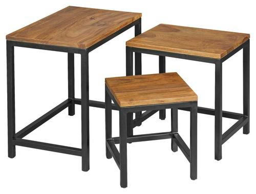 SATZTISCH 30/45/45 cm Sheesham massiv Sheeshamfarben rechteckig  - Sheeshamfarben/Schwarz, Design, Holz/Metall (30/45/45cm) - MID.YOU