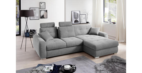 ECKSOFA in Mikrofaser Hellgrau  - Chromfarben/Hellgrau, MODERN, Kunststoff/Textil (276/193cm) - Hom`in