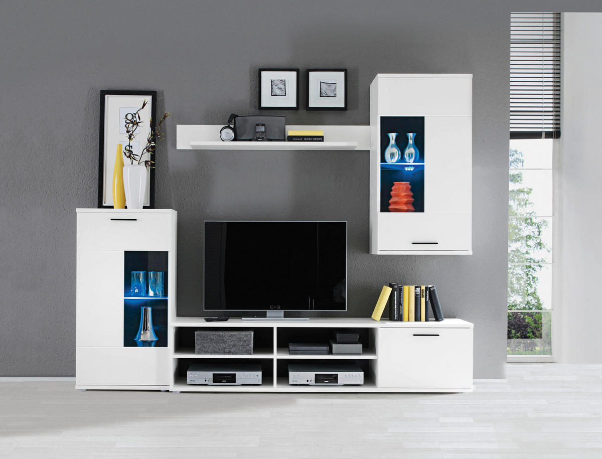 REGAL ZA DNEVNI BORAVAK bela   - bela/antracit, Dizajnerski, staklo/drvo (230/185/38cm) - Carryhome