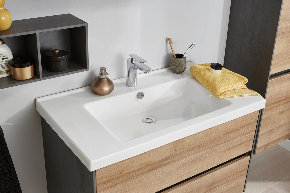 BADEZIMMER  in 91 cm  - Eichefarben/Dunkelgrau, KONVENTIONELL, Glas/Keramik (91cm) - Dieter Knoll