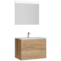 BADEZIMMER 3-teilig  in 81 cm  - Edelstahlfarben/Eichefarben, MODERN, Holzwerkstoff/Stein (81cm) - Nobilia
