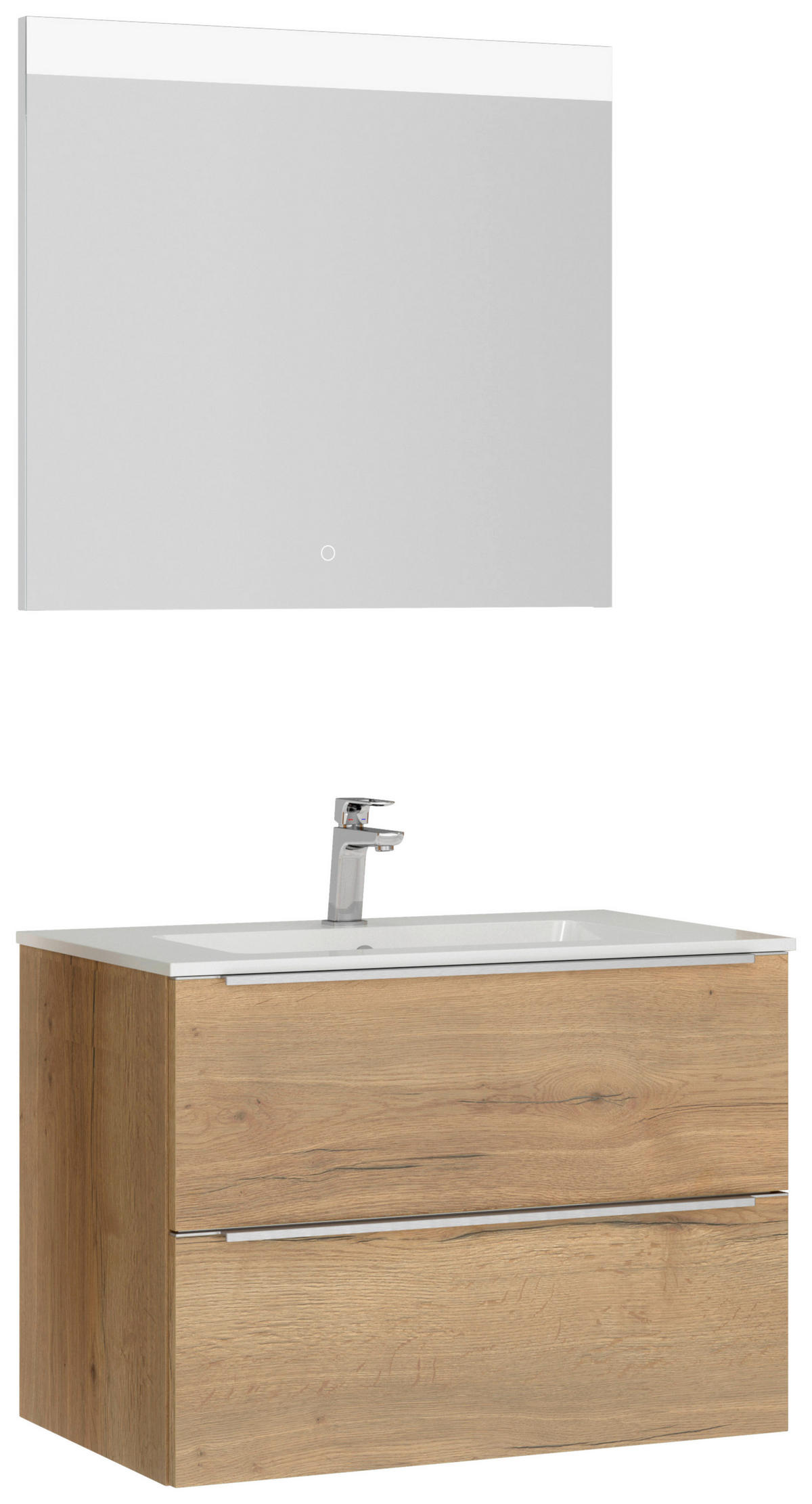 BADEZIMMER 3-teilig  in 81 cm  - Edelstahlfarben/Eichefarben, MODERN, Holzwerkstoff/Stein (81cm) - Nobilia