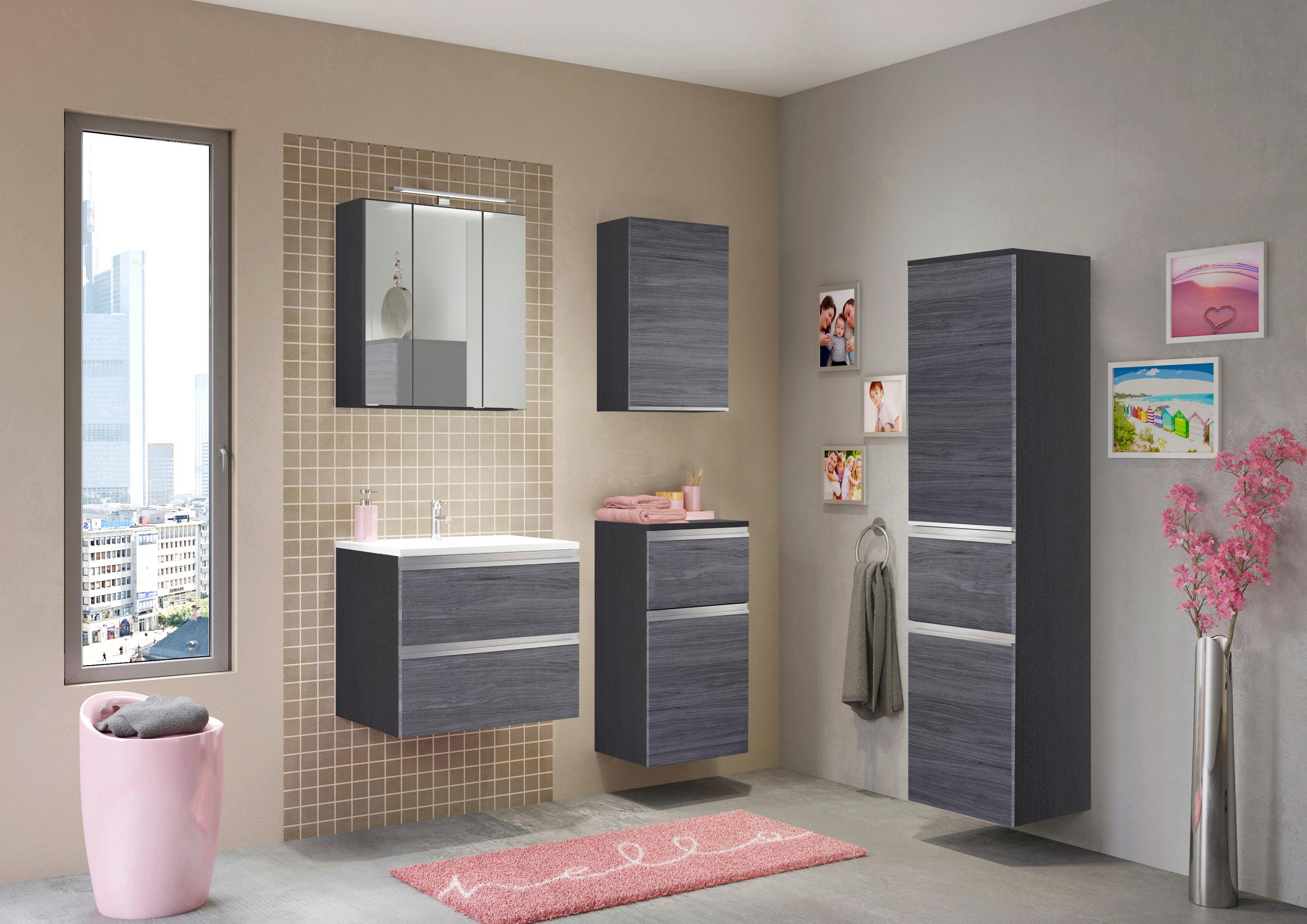 BADEZIMMER  in 60 cm  - Eichefarben/Silberfarben, Basics, Holzwerkstoff/Stein (60cm) - Held