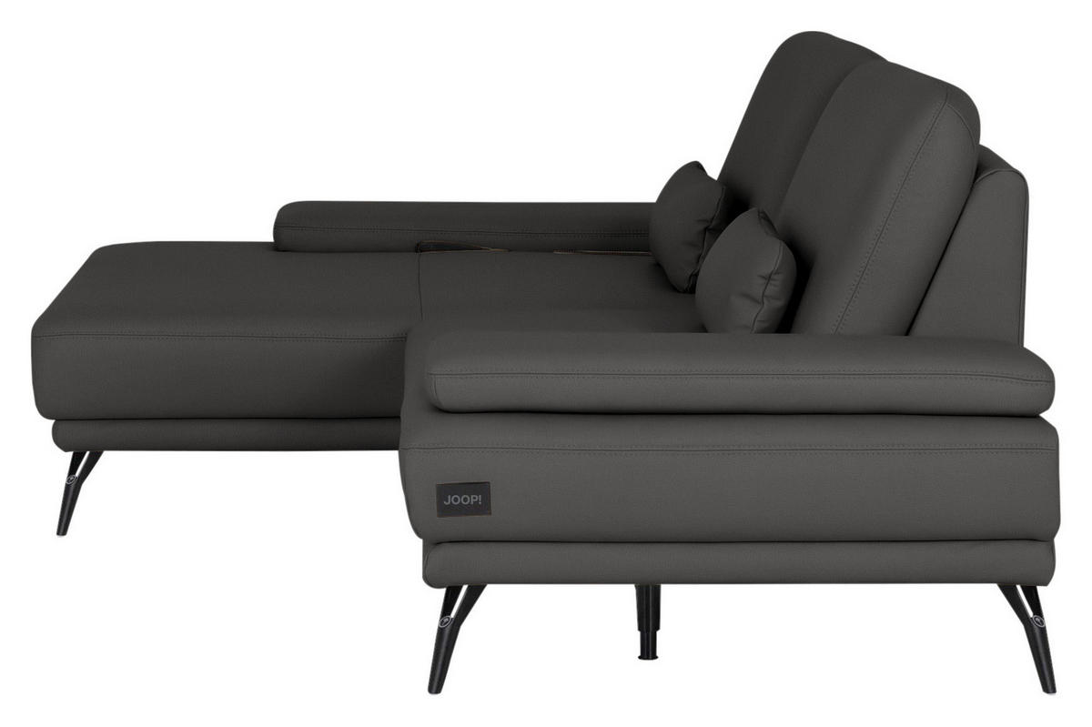 ECKSOFA JOOP! STUDIO in Echtleder Dunkelgrau  180/301 cm  - Dunkelgrau/Schwarz, KONVENTIONELL, Leder/Metall (180/301cm) - Joop!