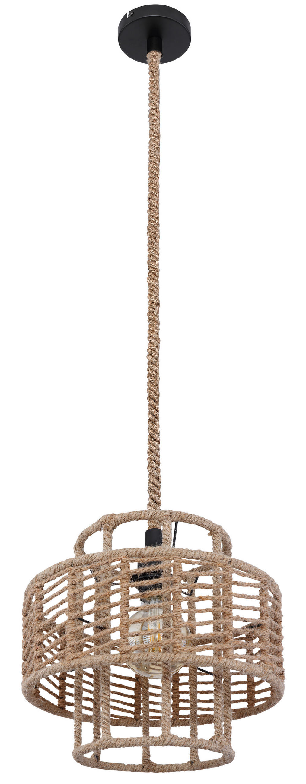 HÄNGELEUCHTE 35/120 cm  - Schwarz/Braun, Basics, Naturmaterialien/Metall (35/120cm) - Globo
