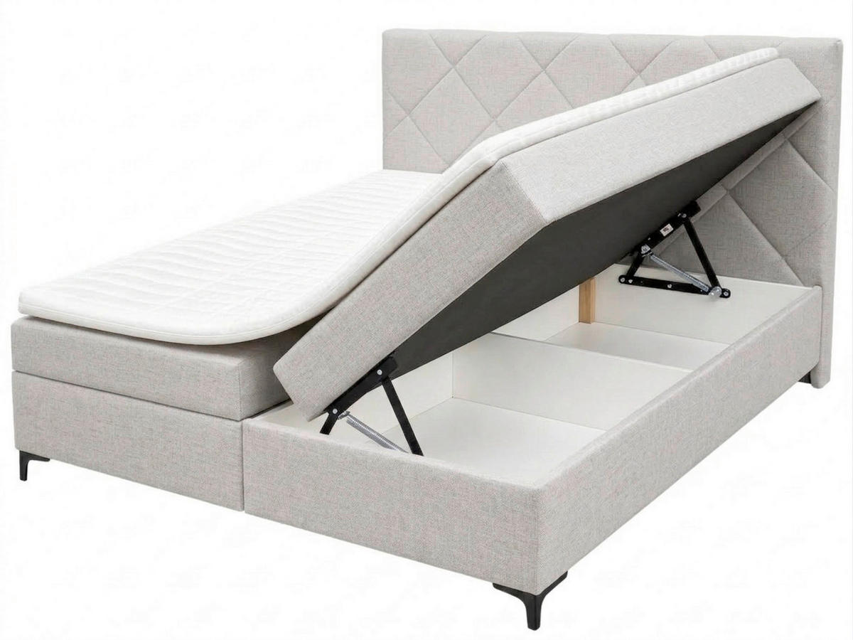 BOXBETT 160/200 cm,  in Hellgrau, Bettkasten, Topper, H3 + H3 = fest  - Hellgrau/Schwarz, MODERN, Holz/Textil (160/200cm) - MID.YOU