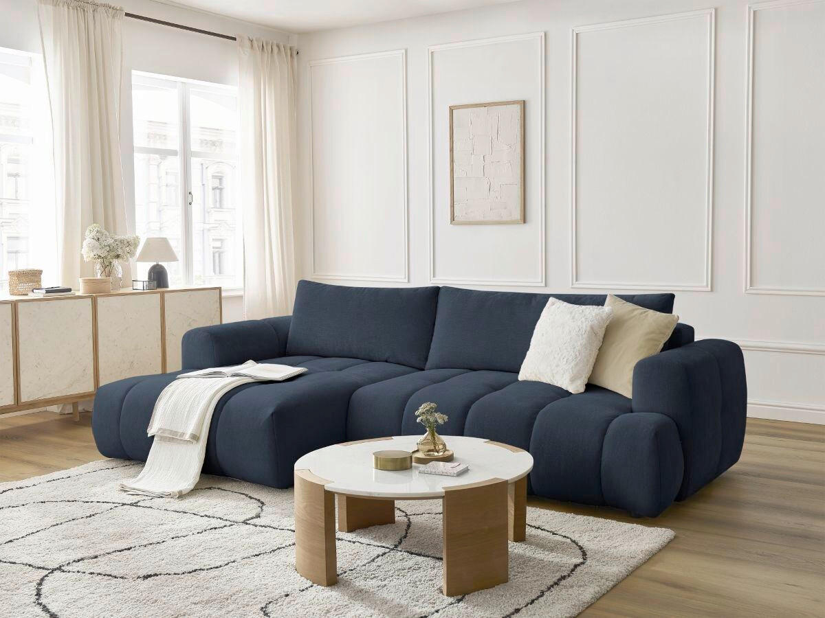 ECKSCHLAFSOFA FUJI Leinenoptik Dunkelblau  inkl.  - Schwarz/Dunkelblau, MODERN, Kunststoff/Textil (160/292cm)