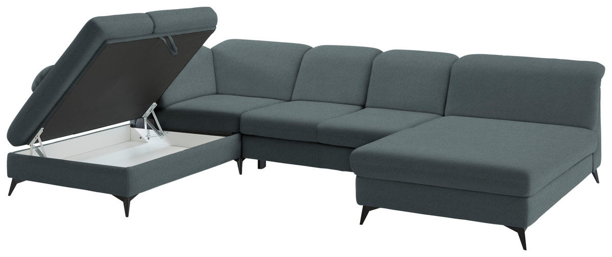 WOHNLANDSCHAFT  in Chenille Blau  - Blau/Schwarz, Design, Textil/Metall (255/369/198cm) - Beldomo Style