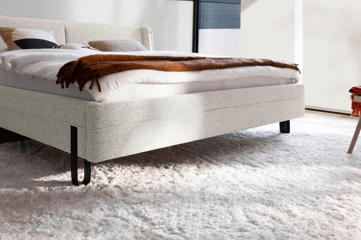 POLSTERBETT Beleuchtung 180/200 cm  in Creme  - Creme/Schwarz, MODERN, Textil/Metall (180/200cm) - Novel