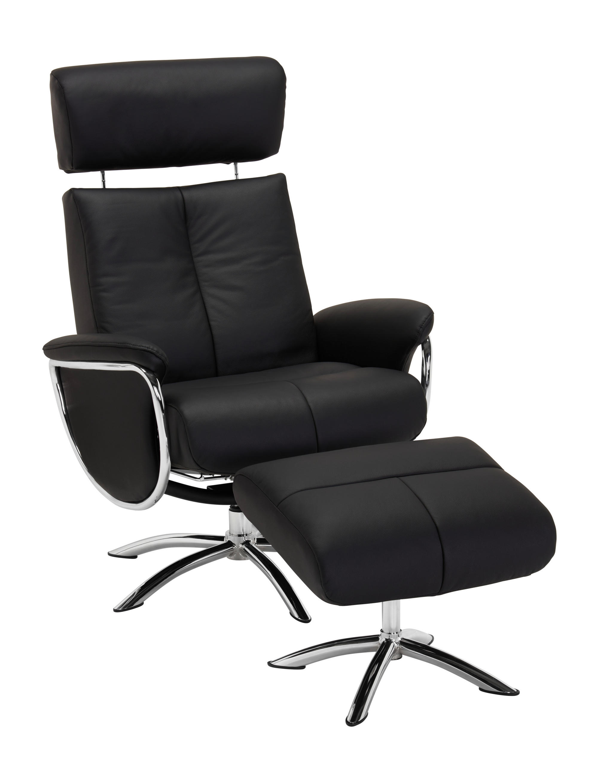 SET FOTELJA ZA OPUŠTANJE 77,50/107-90/85-109 cm , crna  - boja hroma/crna, Dizajnerski, koža/tekstil (77,50/107-90/85-109cm) - Xora