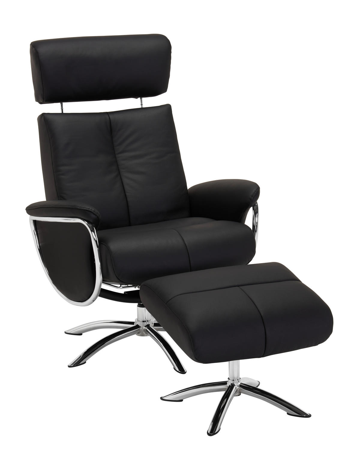 SET FOTELJA ZA OPUŠTANJE 77,50/107-90/85-109 cm , crna  - boja hroma/crna, Dizajnerski, koža/tekstil (77,50/107-90/85-109cm) - Xora