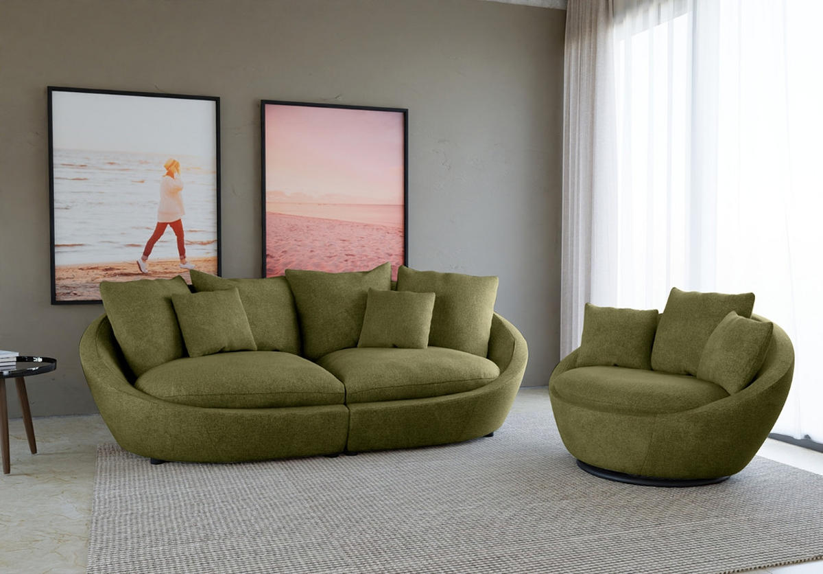 BIGSOFA in Chenille Grün  - Schwarz/Grün, Modern, Kunststoff/Textil (280/87/131cm) - Trendmanufaktur