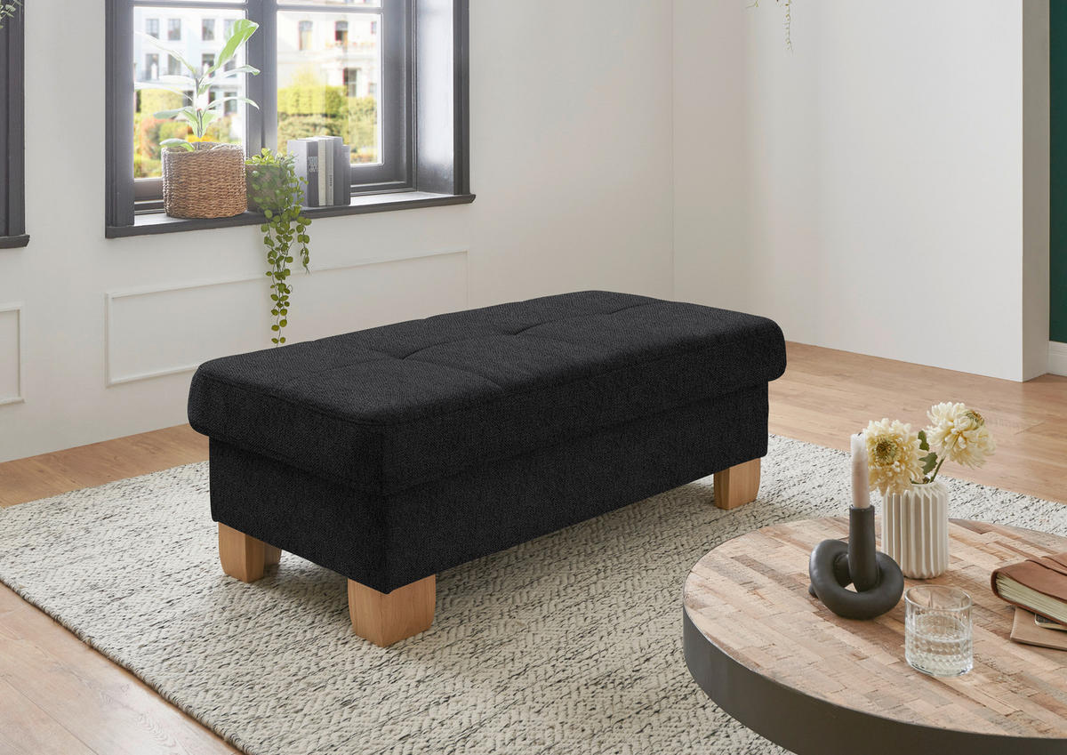 ECKSOFA in Flachgewebe Schwarz  - Wildeiche/Schwarz, Natur, Holz/Textil (243/301cm) - Voleo