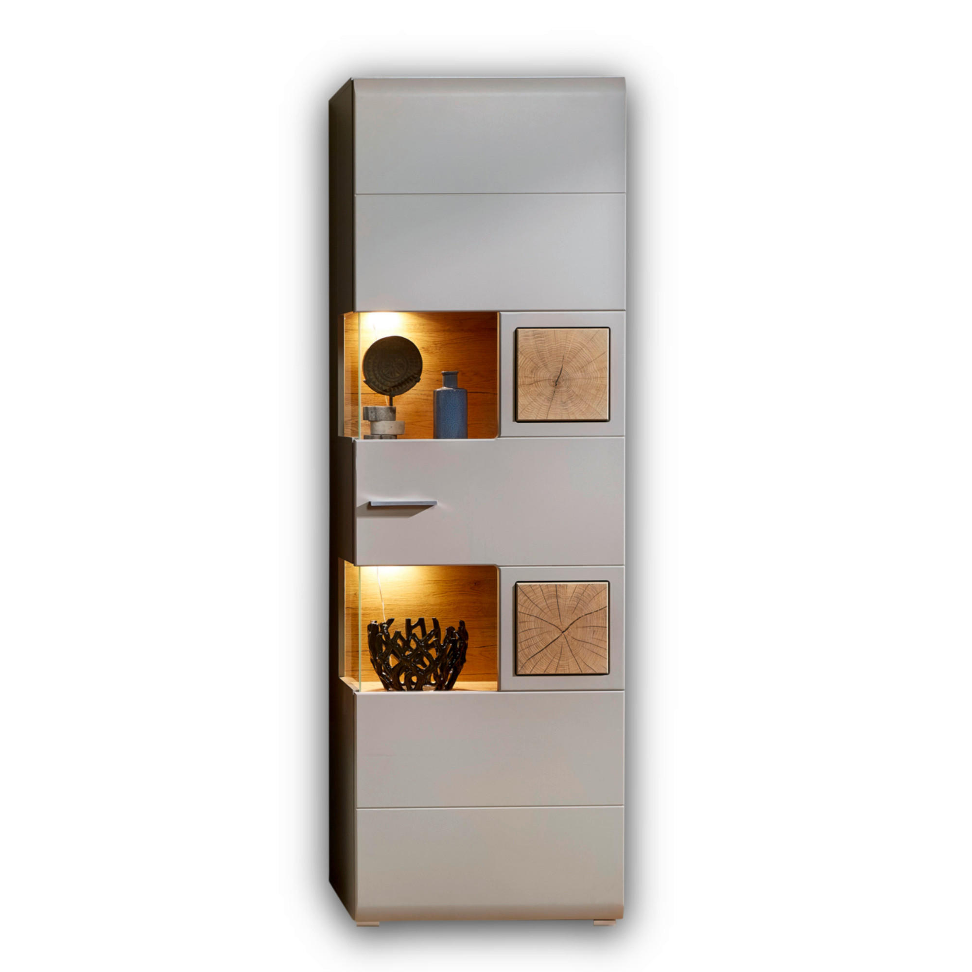 VITRINE Eichefarben Beleuchtung, Einlegeböden - Chromfarben/Eichefarben, Design, Glas/Holzwerkstoff (65/205/37cm) - Livetastic