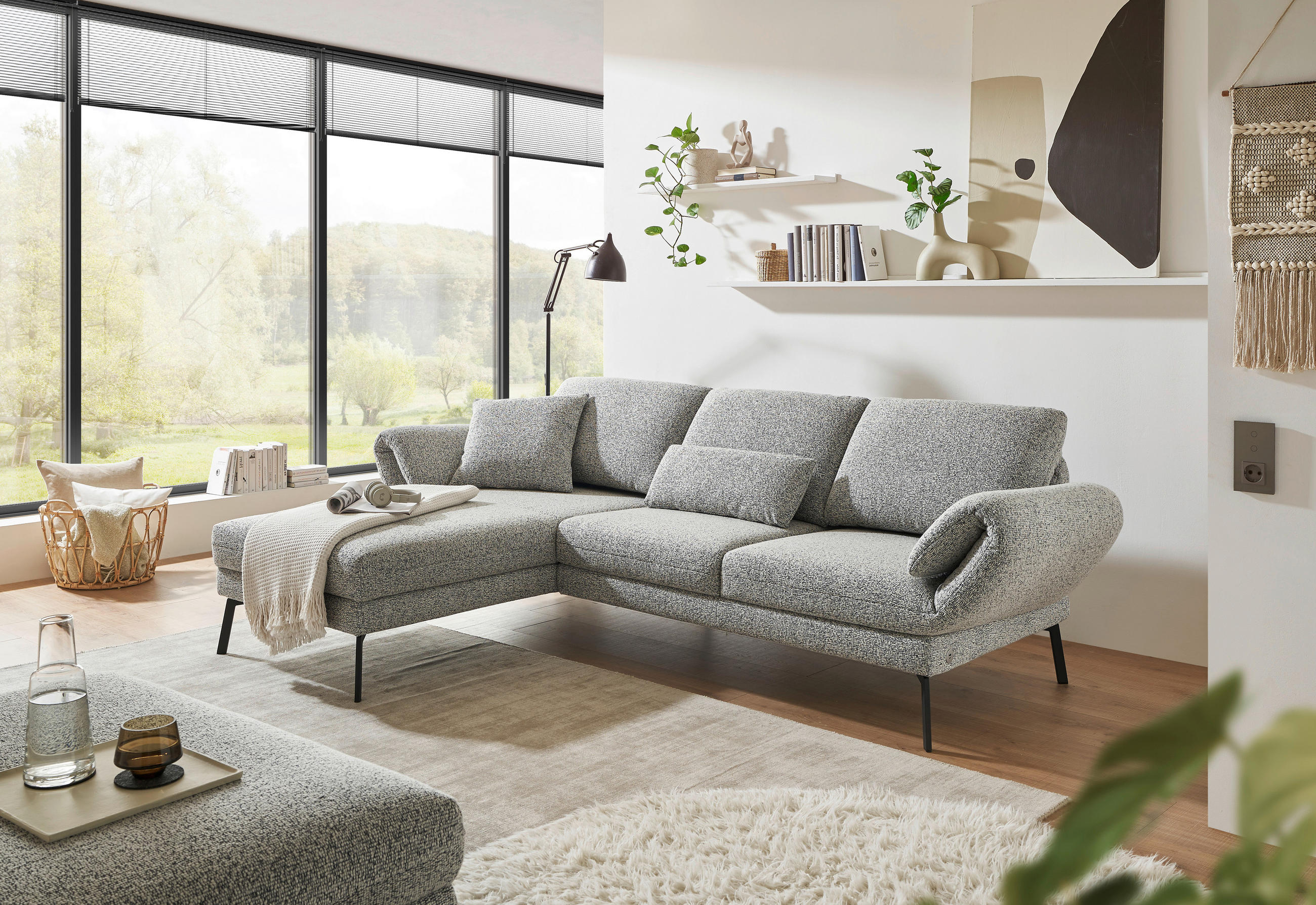 ECKSOFA in Flachgewebe Blaugrau  175-224/255-365 cm  - Blaugrau/Schwarz, Design, Textil/Metall (175-224/255-365cm) - Dieter Knoll