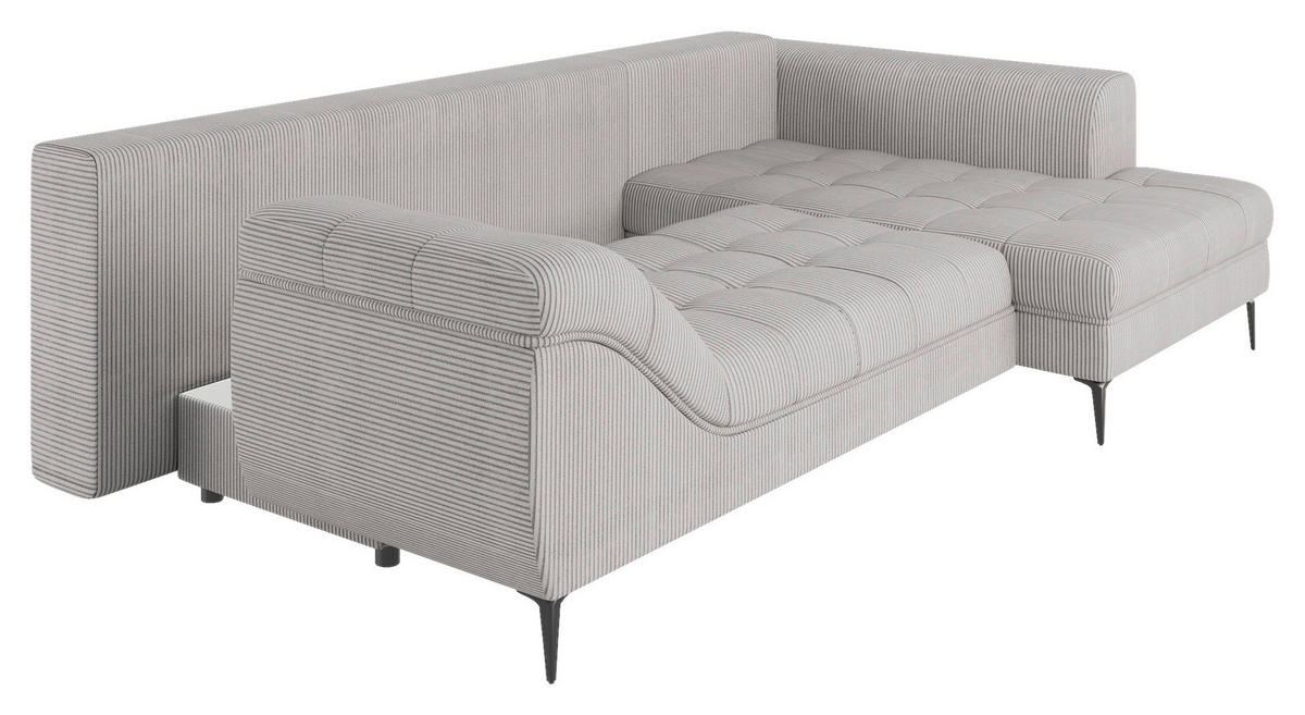 ECKSOFA Hellgrau Cord  - Hellgrau/Schwarz, Design, Kunststoff/Textil (177/276cm) - MID.YOU