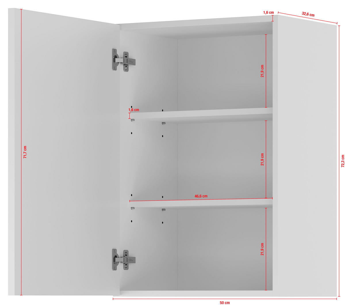 KÜCHENOBERSCHRANK 50/72,3/34,2 cm  in Weiß  - Edelstahlfarben/Weiß, Basics, Holzwerkstoff/Metall (50/72,3/34,2cm) - Impuls