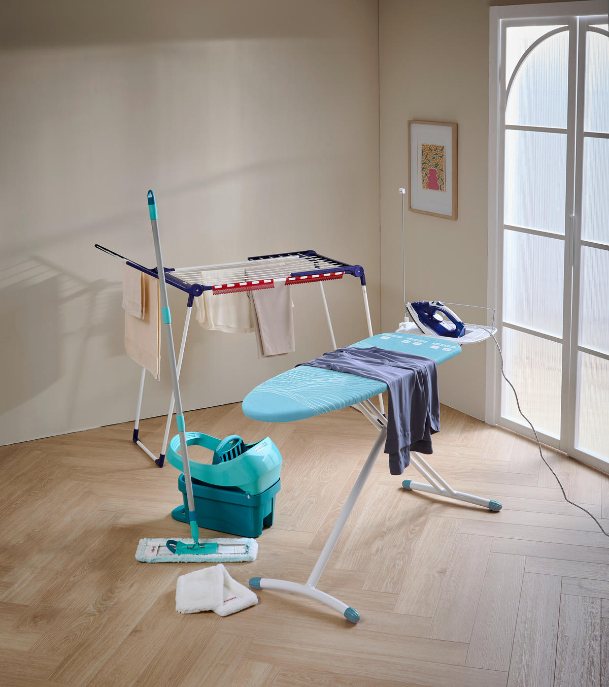 STANDTROCKNER PEGASUS 150 SOLID SLIM 157/55/87 cm  - Blau/Weiß, Basics, Kunststoff/Metall (157/55/87cm) - Leifheit