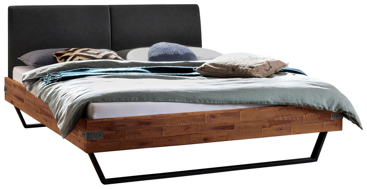 BETT 140/200 cm  in Anthrazit, Braun, Akaziefarben  - Anthrazit/Braun, Design, Holz/Metall (140/200cm) - Hasena