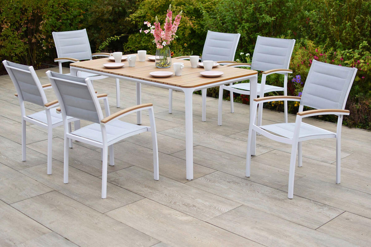 GARTENTISCHGRUPPE beschichtet Aluminium  - Naturfarben/Weiß, KONVENTIONELL, Kunststoff/Textil - Gardenson