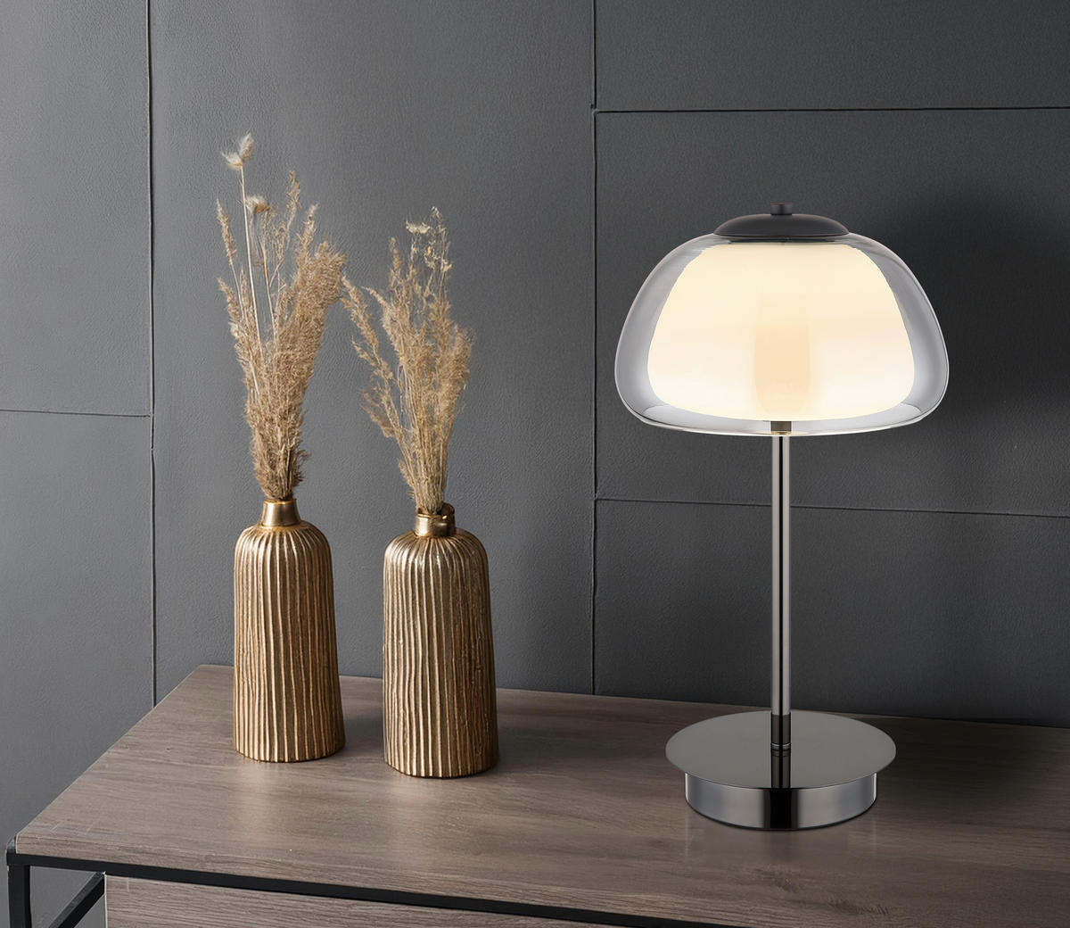 STOLNÍ LED LAMPA, dálkový ovladač, 25/46 cm  - šedá/bílá, Design, sklo (25/46cm) - Globo