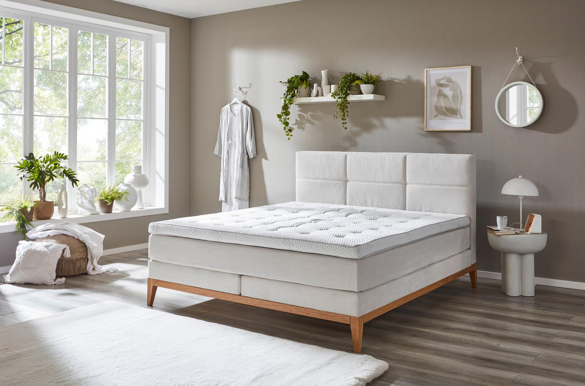 BOXSPRINGBETT 180/200 cm  in Beige  - Eichefarben/Beige, KONVENTIONELL, Holz/Textil (180/200cm) - Carryhome