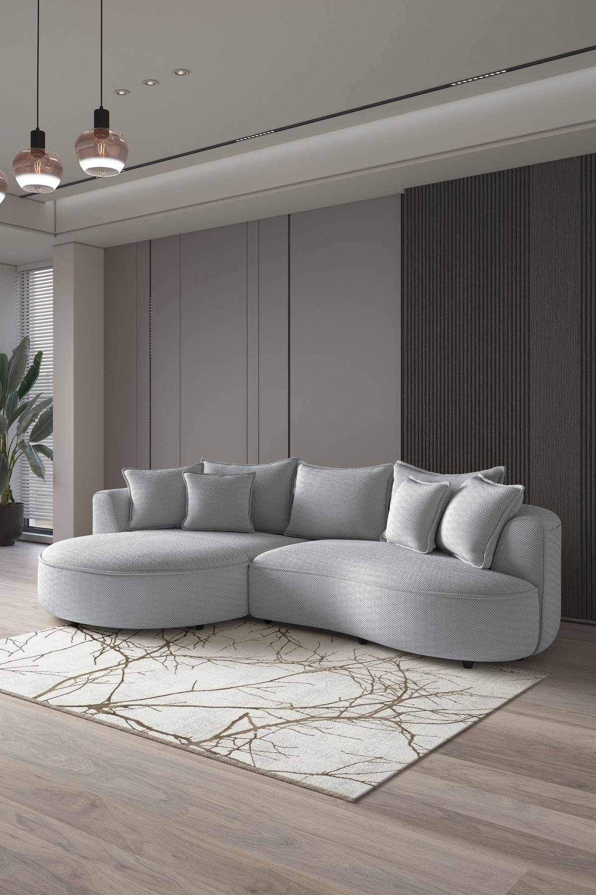 ECKSOFA LEVI Grauweiß Velours, Struktur  - Grauweiß/Schwarz, MODERN, Kunststoff/Textil (168/287cm) - Livetastic