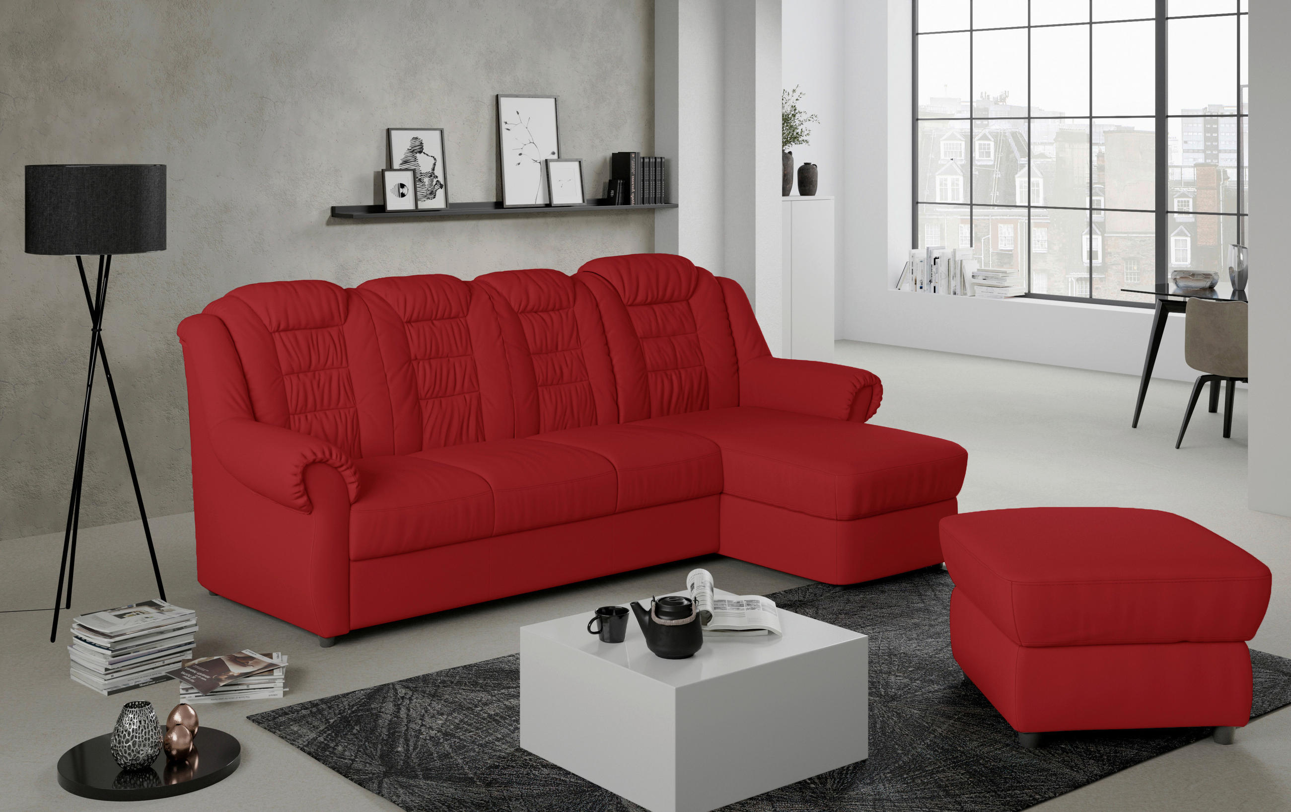 CANAPÉ D'ANGLE in Lederlook Rot - Rot/Schwarz, Konventionell, Kunststoff/Textil (262/165cm) - Livetastic