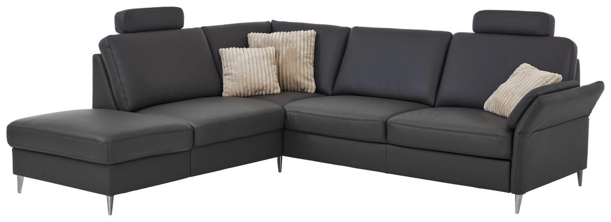 ECKSOFA Beldomo Premium in Echtleder Anthrazit  235/263 cm  - Anthrazit/Alufarben, KONVENTIONELL, Leder/Metall (235/263cm) - Beldomo Premium