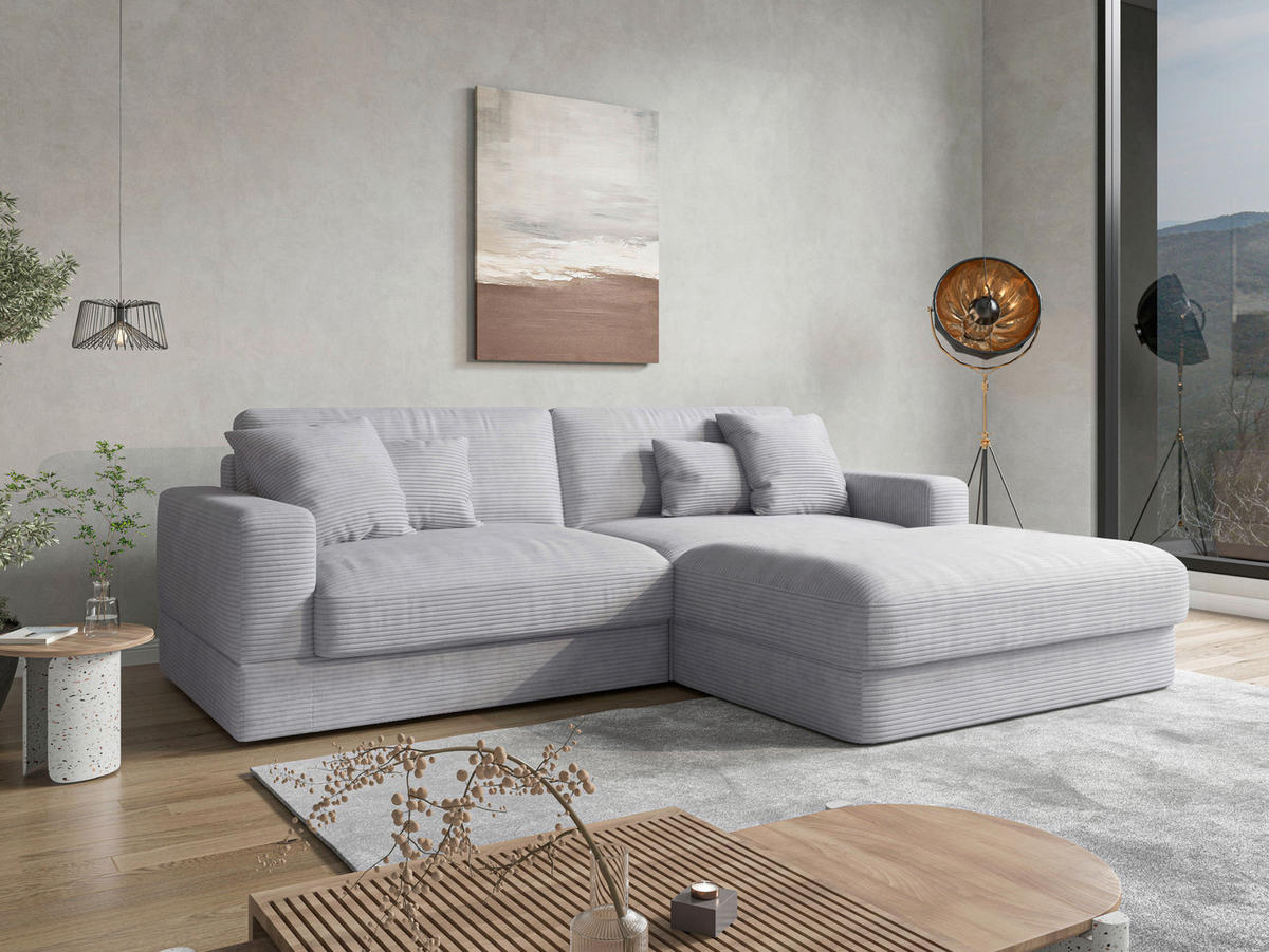 ECKSOFA FABIO E Silberfarben Cord  - Silberfarben/Schwarz, MODERN, Kunststoff/Textil (264/196cm) - Sit & More