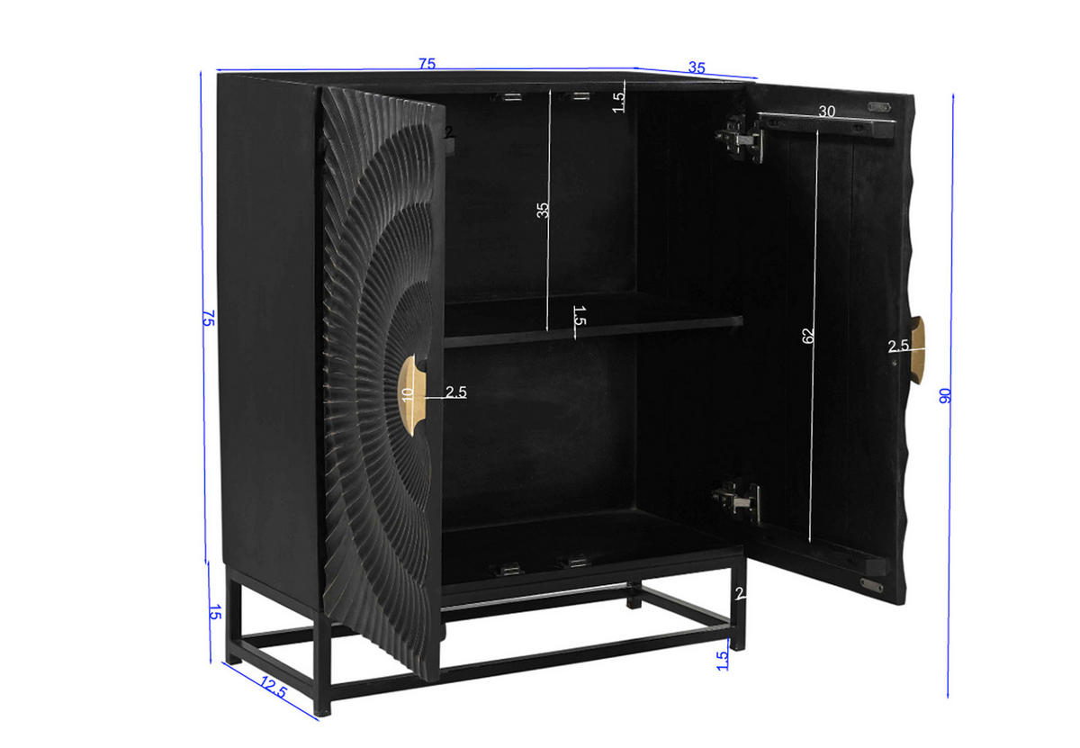 KOMMODE , ,  - Goldfarben/Schwarz, Design, Holz/Metall (75/35/90cm) - MID.YOU