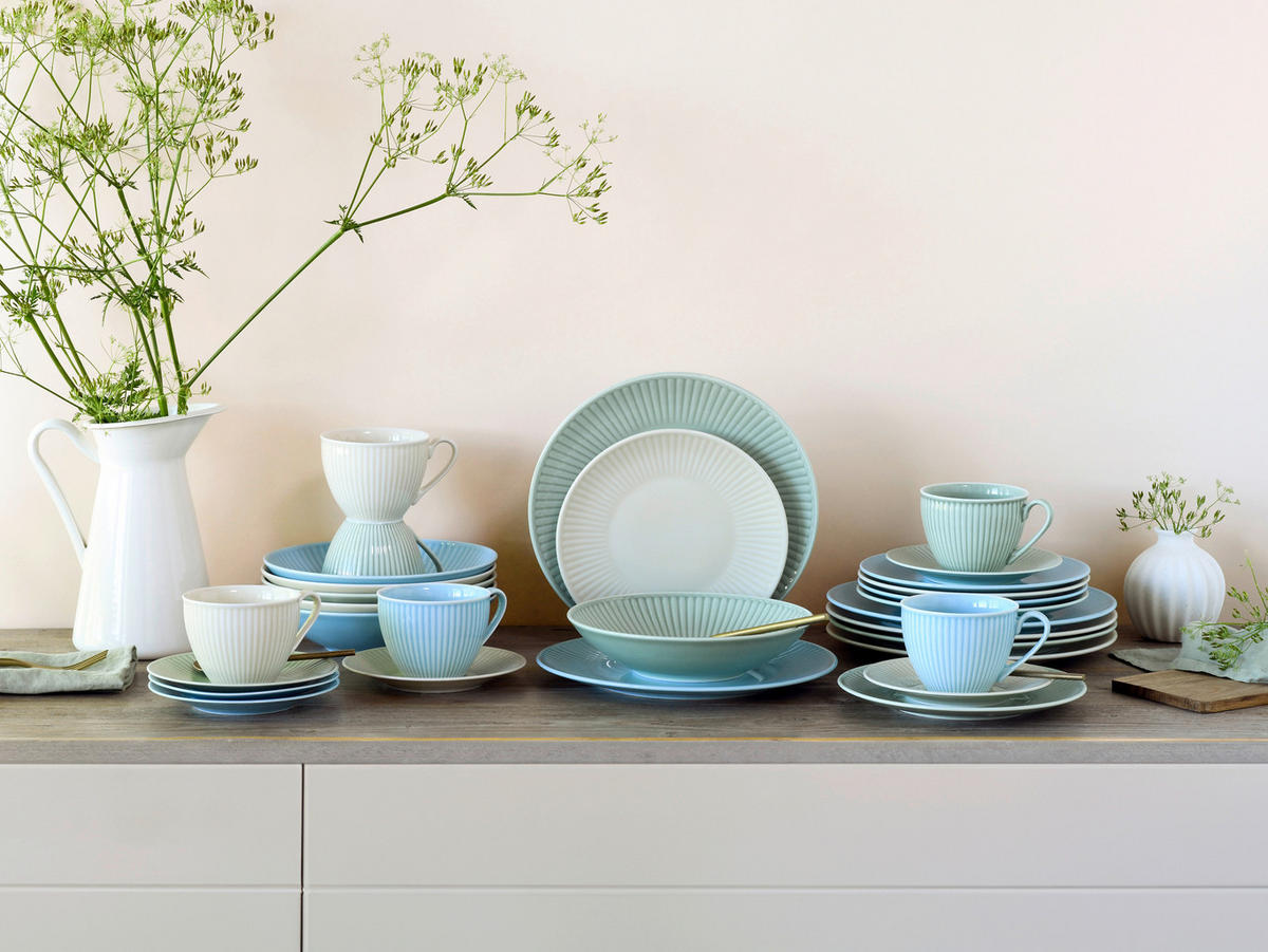 KOMBINOVANÝ SERVIS, 30-dielne, porcelán - krémová/pastelová modrá, Basics, keramika - Creatable