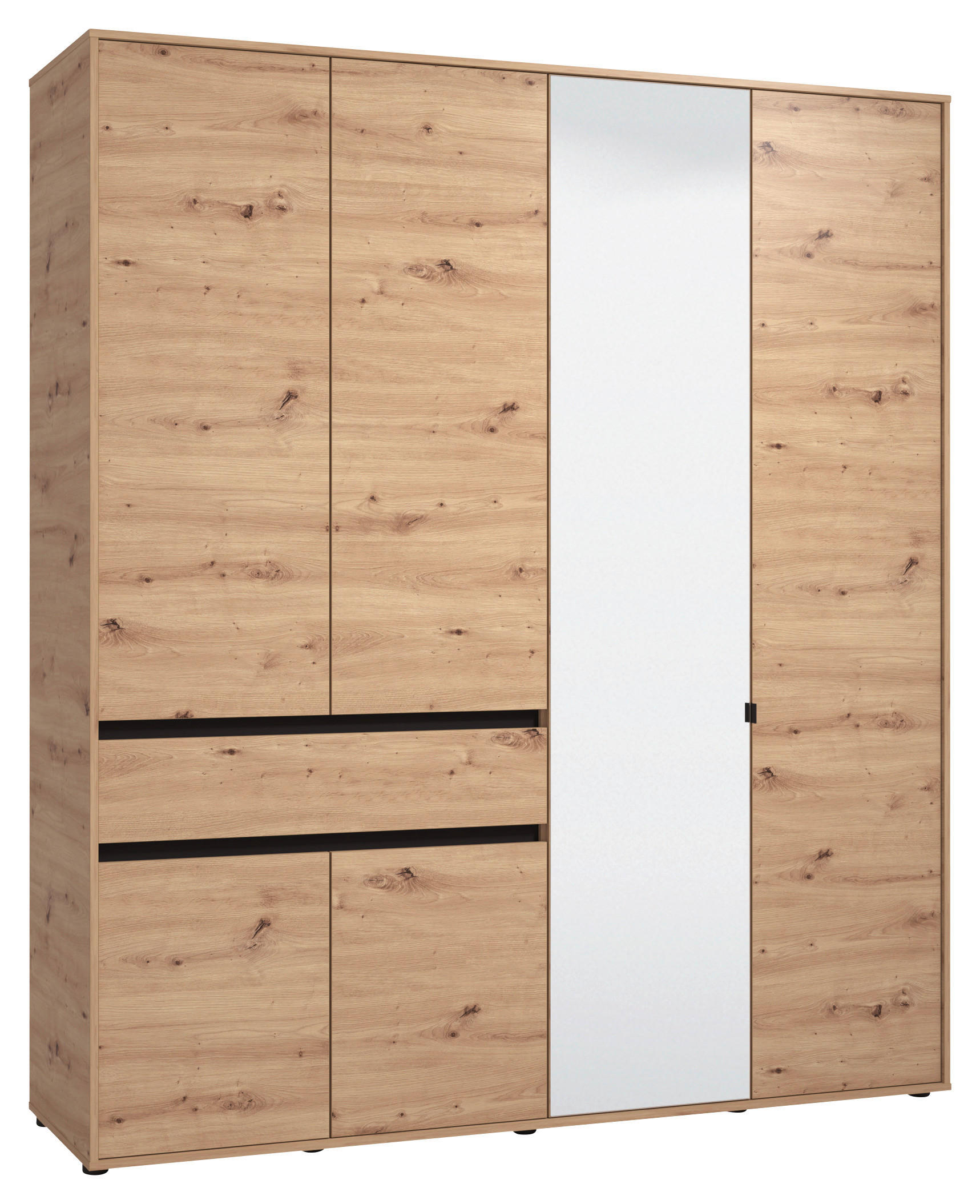 DREHTÜRENSCHRANK 6-türig Schwarz, Eiche Artisan  - Schwarz/Eiche Artisan, Basics, Glas/Holzwerkstoff (182,5/210.5/54cm) - Xora
