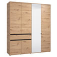 DREHTÜRENSCHRANK 6-türig Schwarz, Eiche Artisan  - Schwarz/Eiche Artisan, Basics, Glas/Holzwerkstoff (182,5/210.5/54cm) - Xora