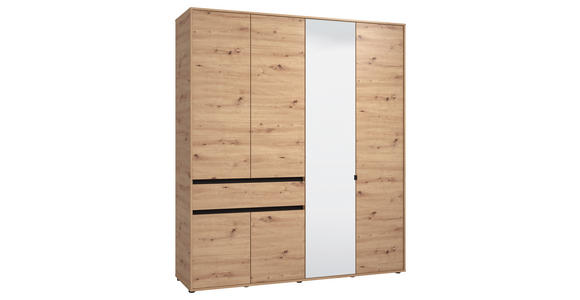 DREHTÜRENSCHRANK 6-türig Schwarz, Eiche Artisan  - Schwarz/Eiche Artisan, Basics, Glas/Holzwerkstoff (182,5/210.5/54cm) - Xora