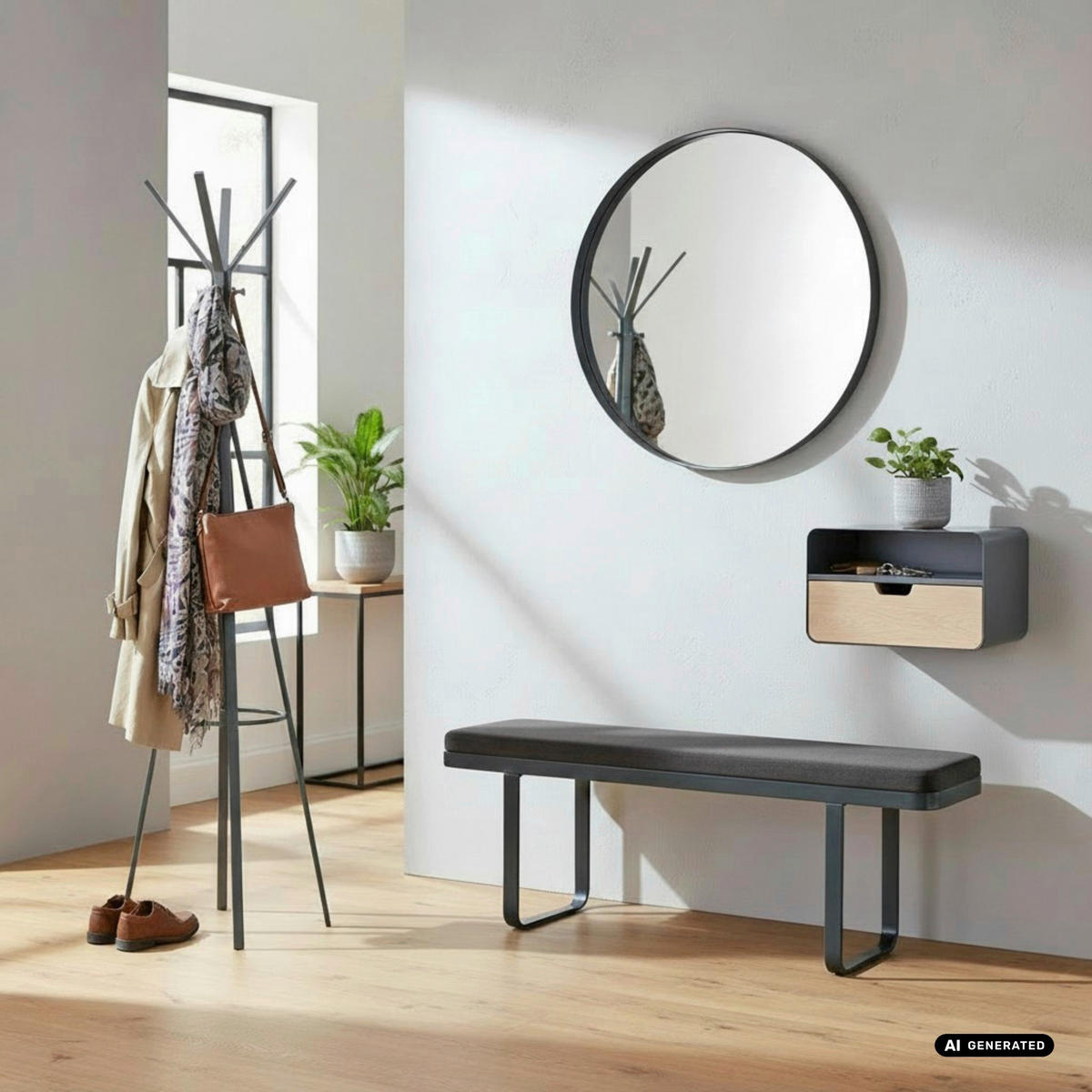 SITZBANK 115/48/36 cm Samt Anthrazit  - Anthrazit, KONVENTIONELL, Textil/Metall (115/48/36cm)