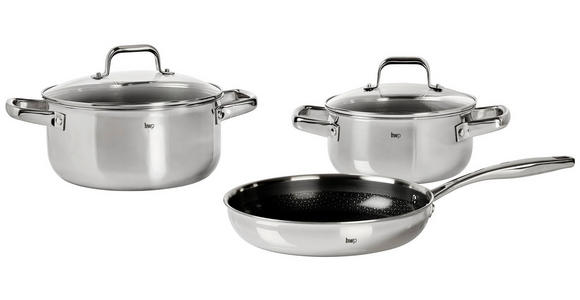 KOCHTOPFSET 3-teilig  - Klar/Edelstahlfarben, Basics, Glas/Metall - Homeware Profession.
