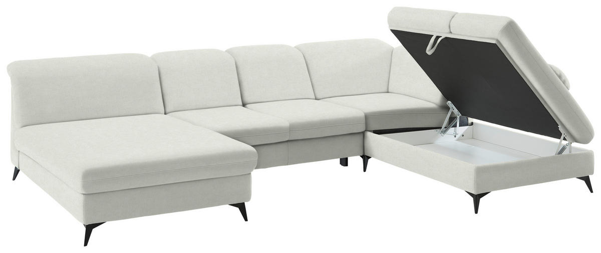 WOHNLANDSCHAFT  in Chenille Naturfarben  - Schwarz/Naturfarben, Design, Textil/Metall (198/369/255cm) - Beldomo Style