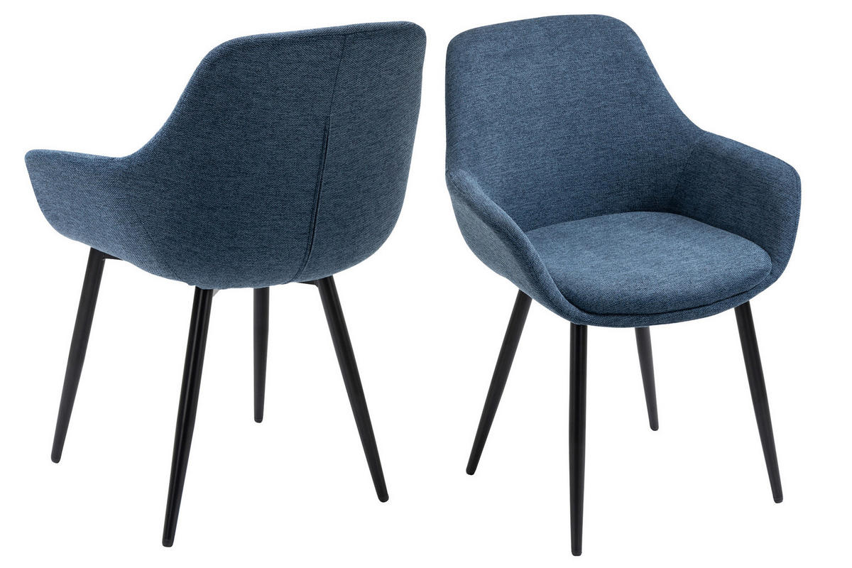 SADA ŽIDLÍ S PODRUČKAMI 2 kusy - černá/tmavě modrá, Moderní, kov/textil (64/86/59cm) - Livetastic