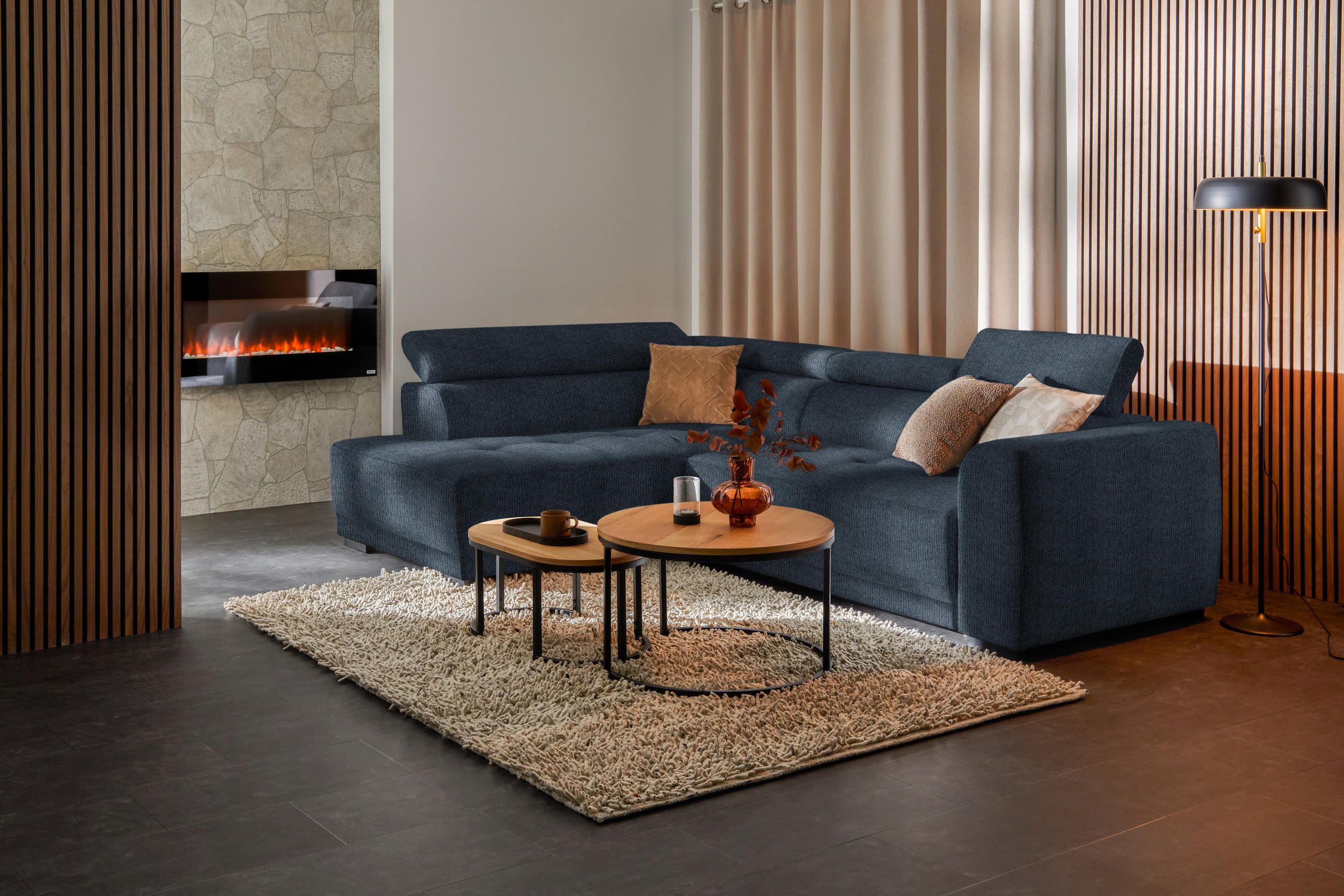 ECKSOFA in Struktur Blau  - Blau/Schwarz, Design, Kunststoff/Textil (205/284cm) - MID.YOU