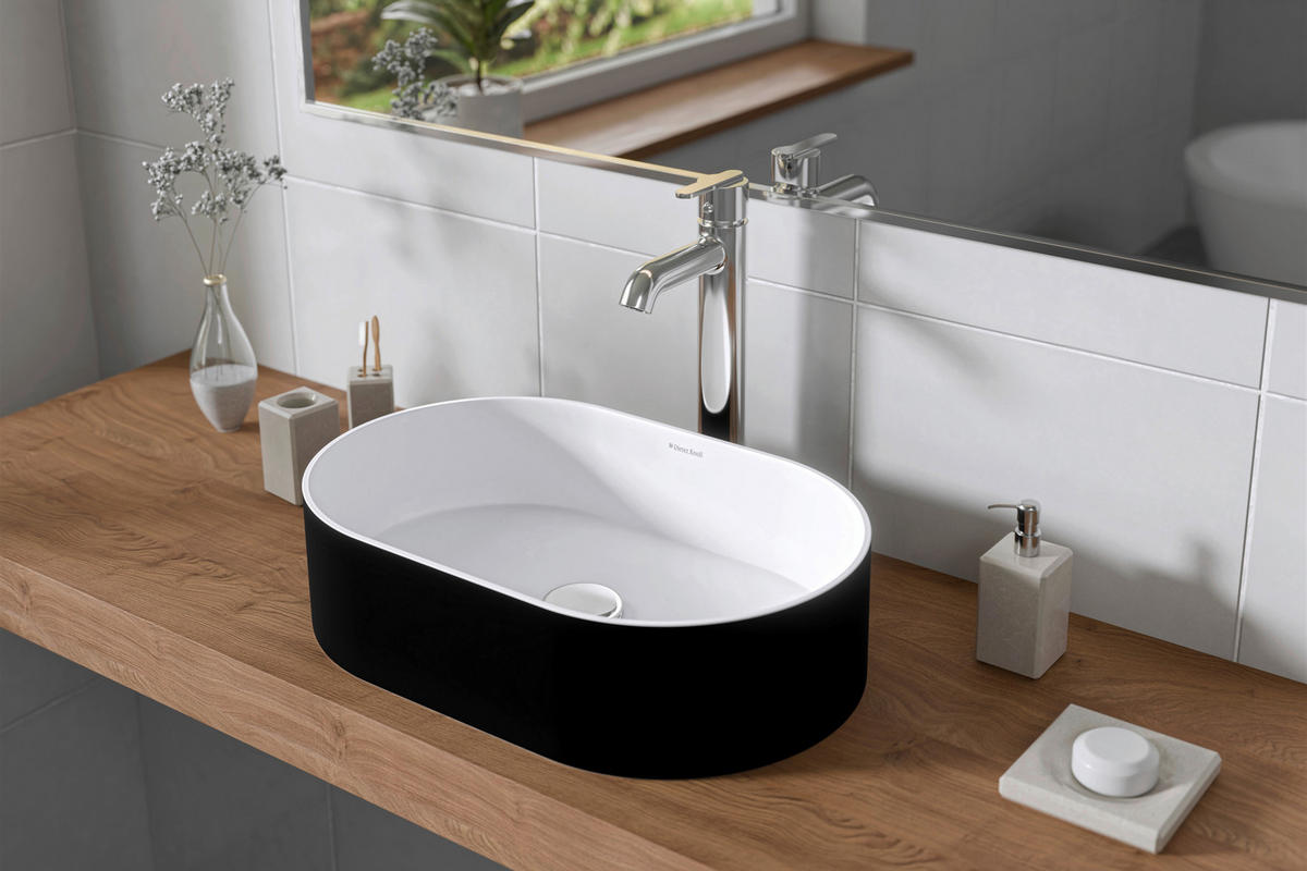 WASCHBECKEN 55/14/35 cm  - Schwarz/Weiß, Basics, Stein (55/14/35cm) - Dieter Knoll