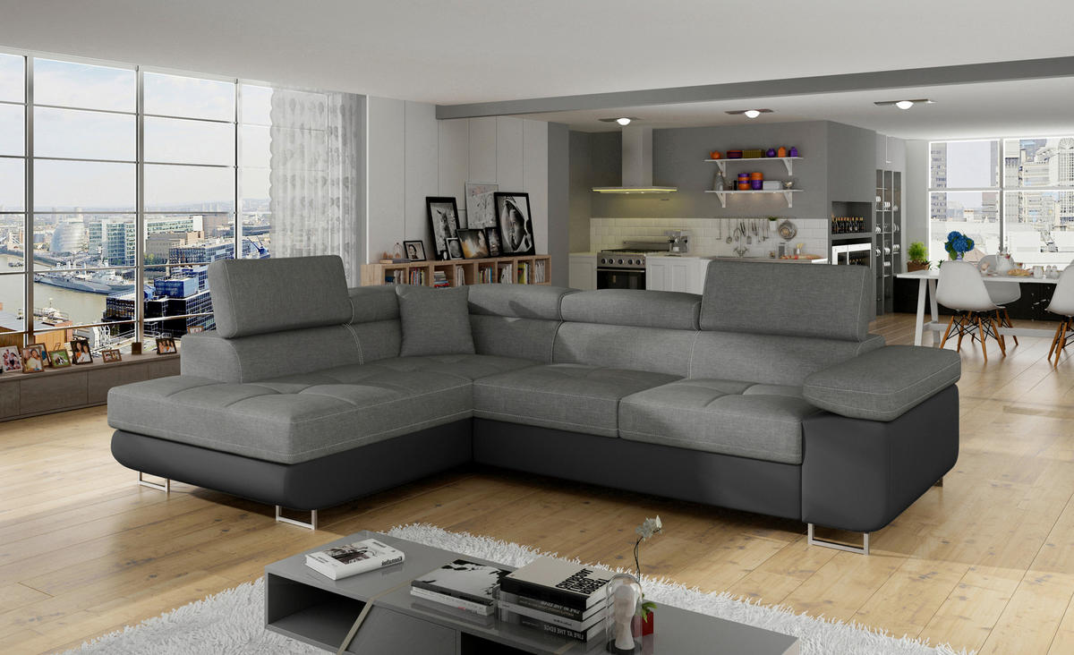 ECKSOFA  Grau, Schwarz Textilgeflecht  - Chromfarben/Schwarz, Design, Textil/Metall (203/272cm) - MID.YOU