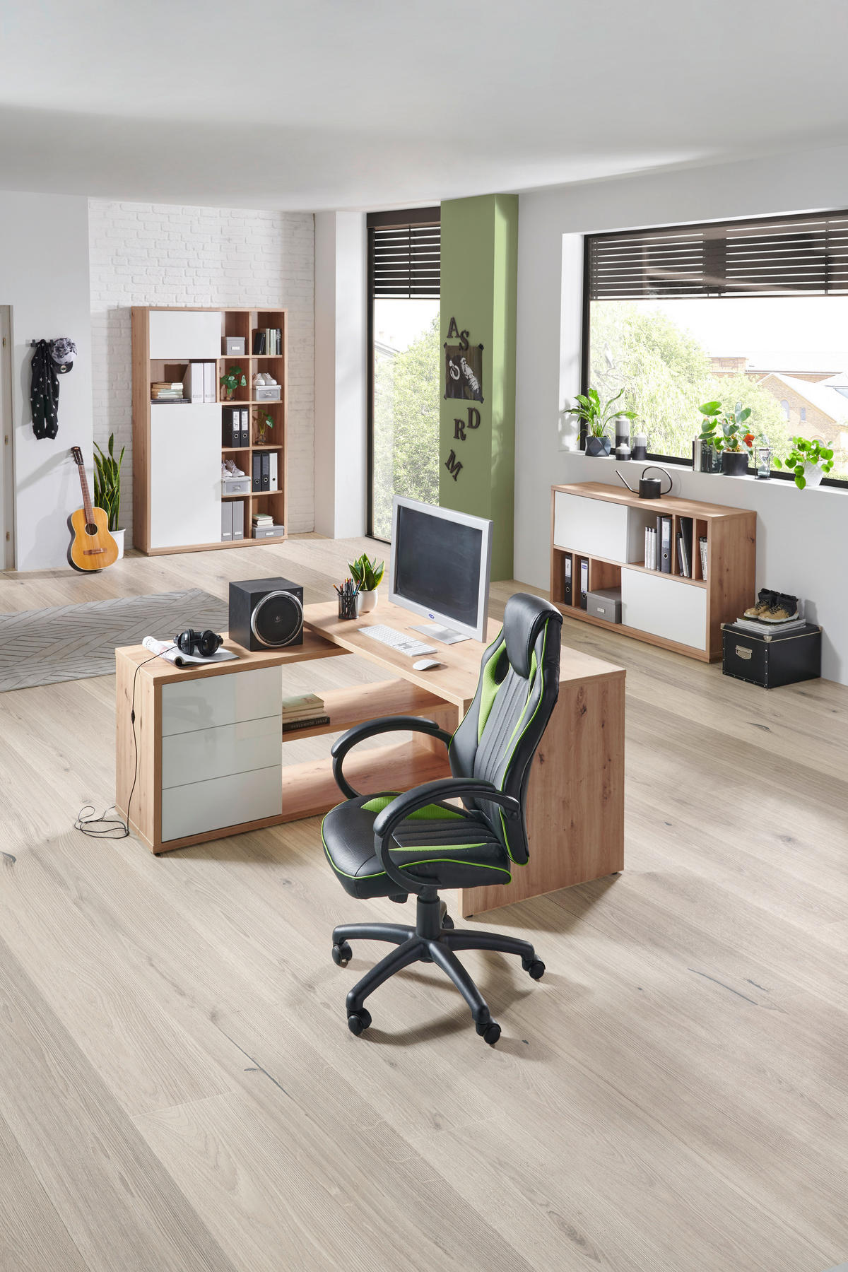 AKTENSCHRANK 139/84/35,5 cm  - Weiss Hochglanz/Eiche Artisan, Design, Holzwerkstoff (139/84/35,5cm) - Stylife