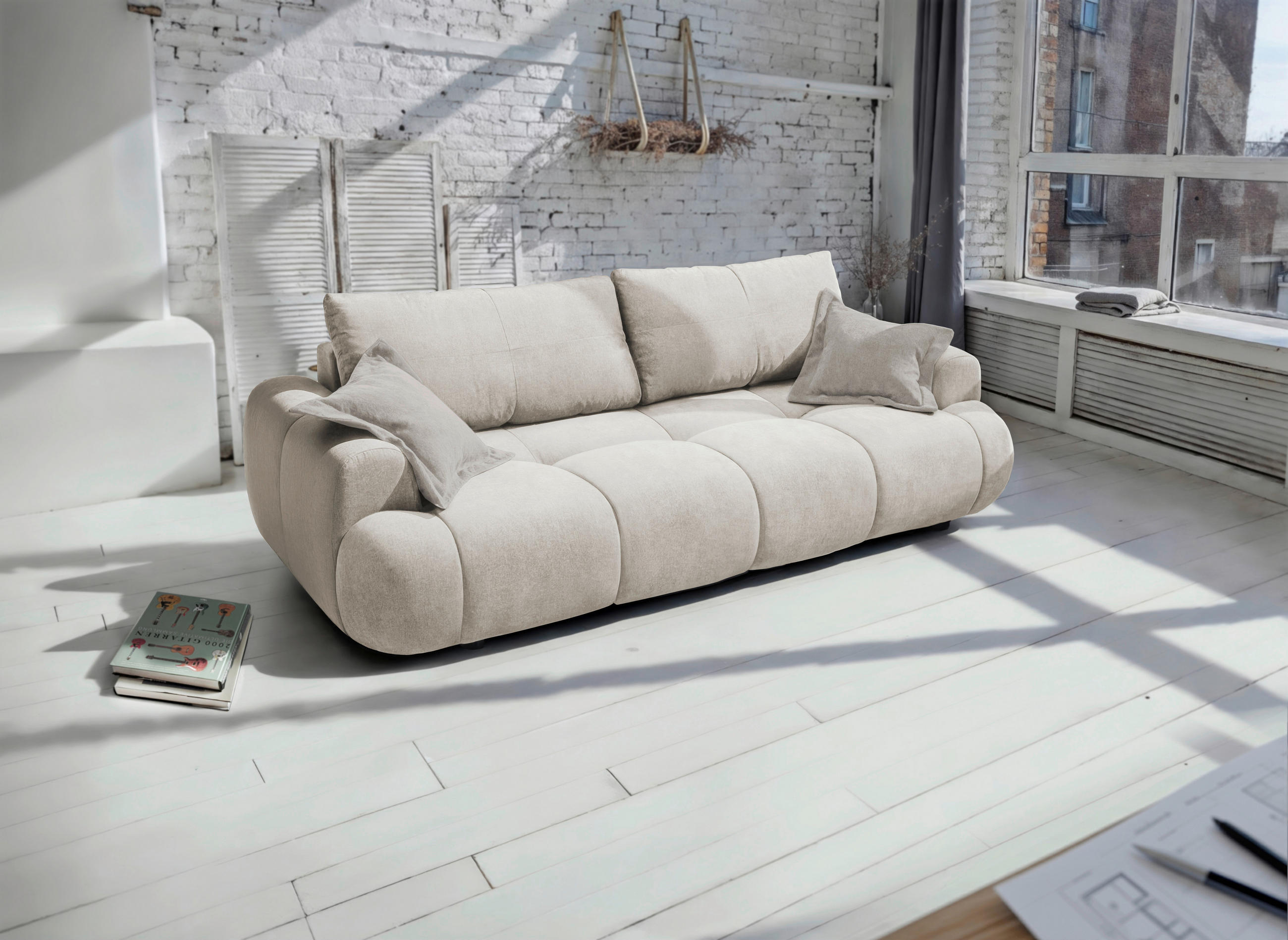 MID.YOU ROZKLÁDACÍ POHOVKA, plast, textil, kompozitní dřevo, šampaňská
