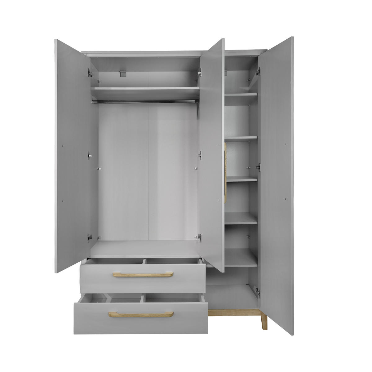 KLEIDERSCHRANK 135/206/55 cm,  in Grau, 3-türig  - Grau, LIFESTYLE, Holz/Holzwerkstoff (135/206/55cm) - Stylife