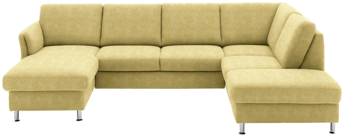 WOHNLANDSCHAFT in Flachgewebe Hellgrün, Limette  - Chromfarben/Limette, KONVENTIONELL, Textil/Metall (168/305/200cm) - Voleo