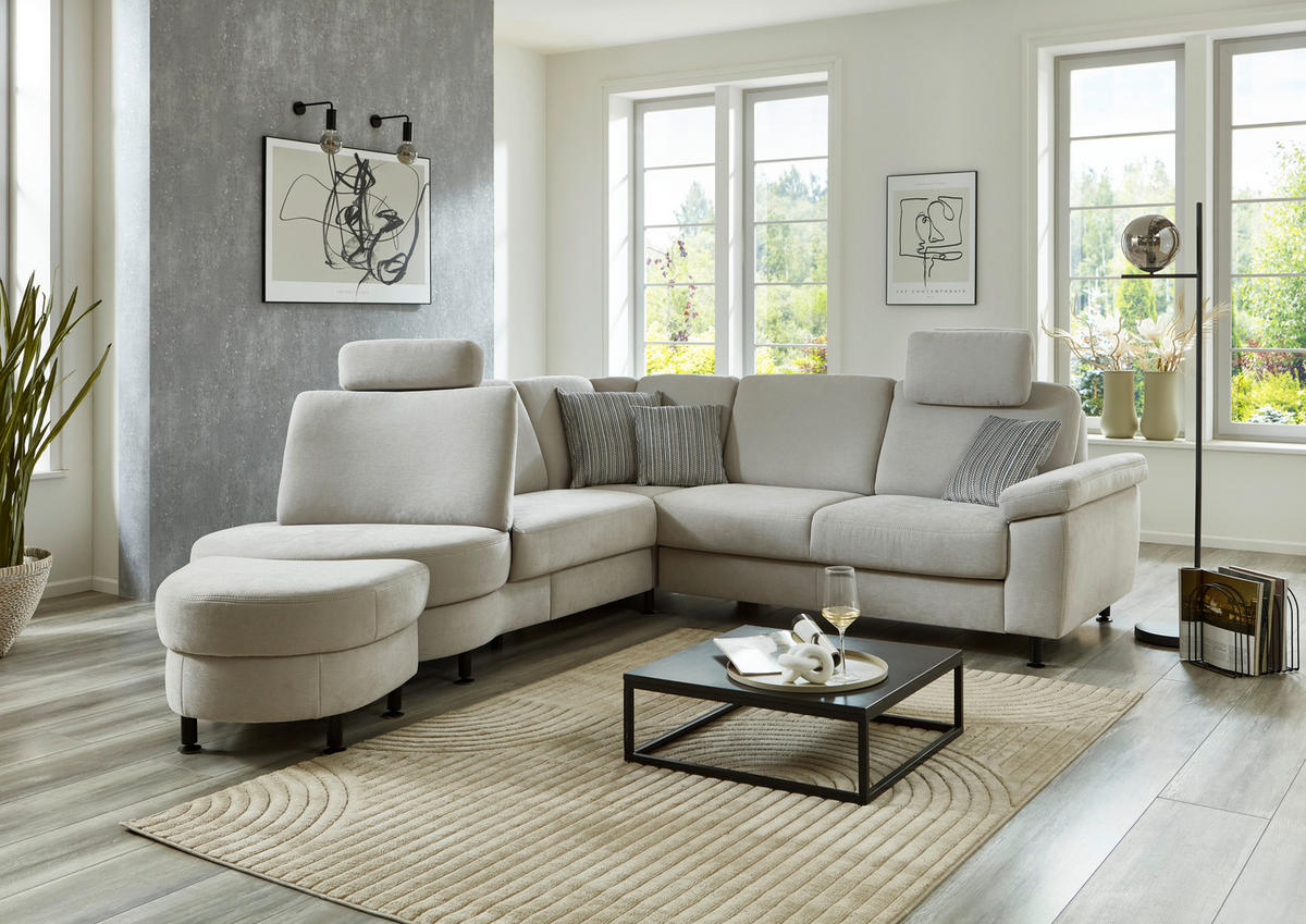 ECKSOFA in Flachgewebe Hellgrau  - Hellgrau/Schwarz, Konventionell, Textil/Metall (252/248cm) - Beldomo Comfort