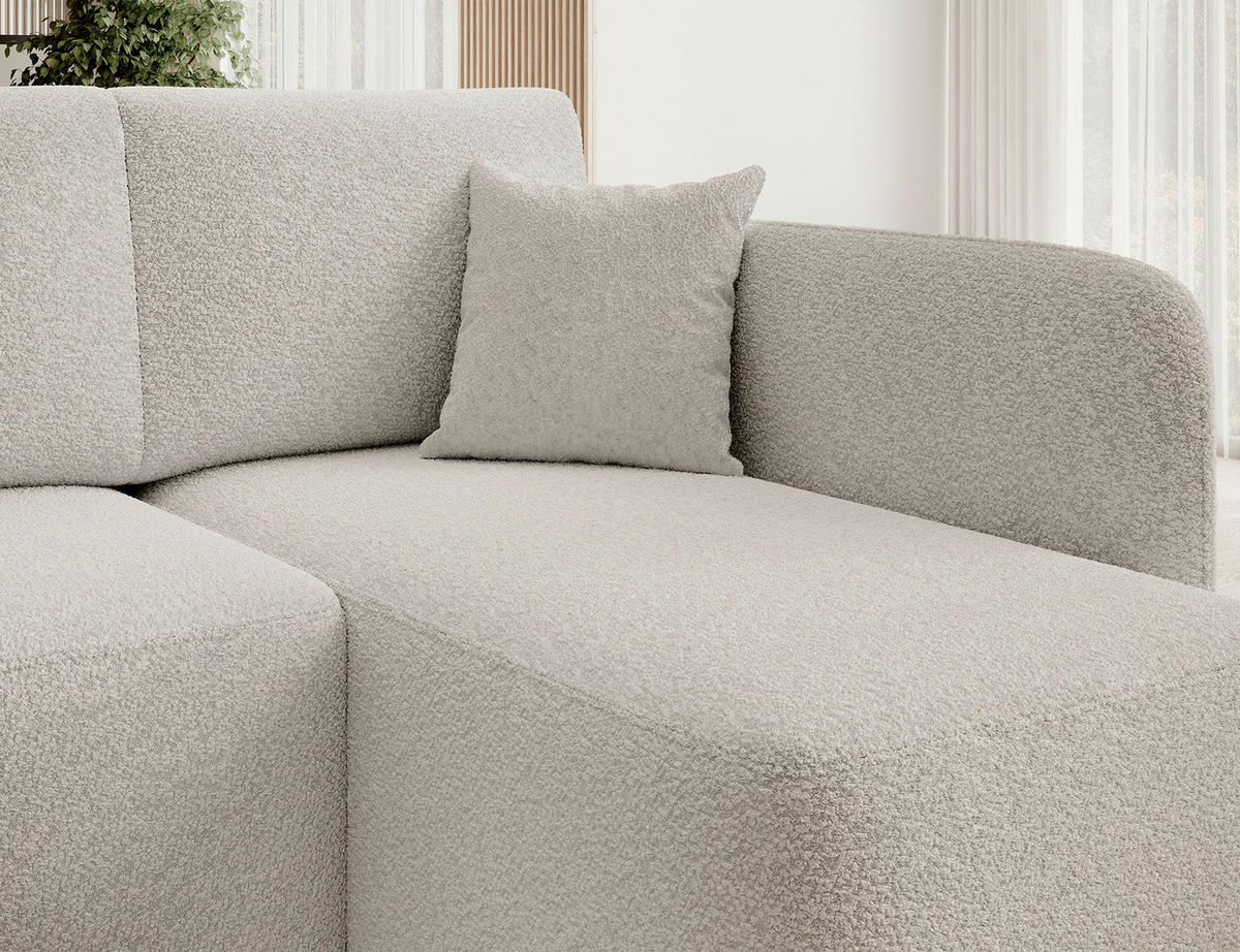 ECKSOFA HADSON Weiß Teddystoff Zierkissen, Rückenkissen, Bettkasten  - Schwarz/Weiß, Design, Kunststoff/Textil (206/150cm) - MID.YOU